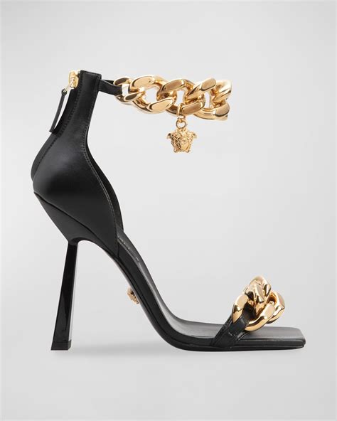 versace medusa strap sandals|Versace Medusa chain leather sandals.